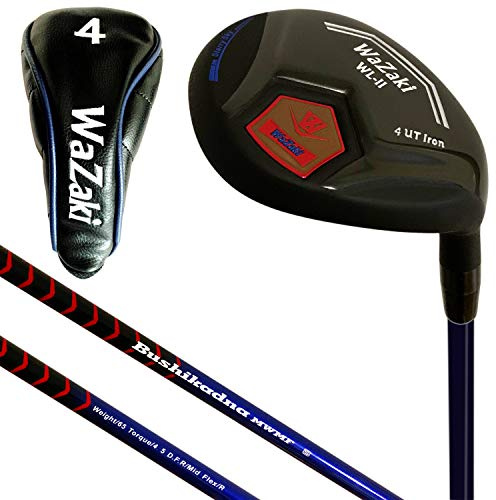 Japan WaZaki - Palo de golf de hierro híbrido individual USGA R A Rules con cubierta, modelo WLIIS, acabado de aceite negro completo, n.º 7, 30 grados, flexible regular para hombre, eje de grafito de