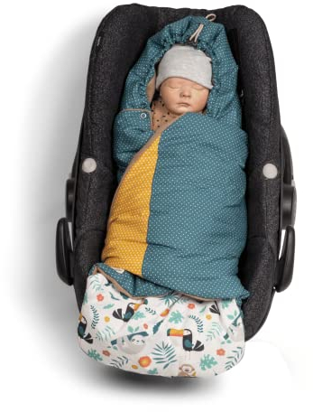 ULLENBOOM Einschlagdecke Babyschale, 100% OEKO-TEX Materialien, Dschungel (Made in EU) - Babydecke für Kindersitz oder Kinderwagen, kuschelige Decke für Babys, Ideal für Herbst und Winter