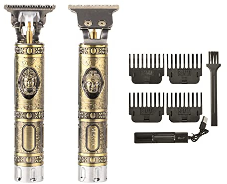 Máquina de Cortar Pelo Inalámbrica. Cortapelos Vintage Profesional para hombre. Cortador de pelo y barba con Cabezal de Titanio, Hoja T, Pila Recargable Incluida, 4 peines guía y cargador USB.