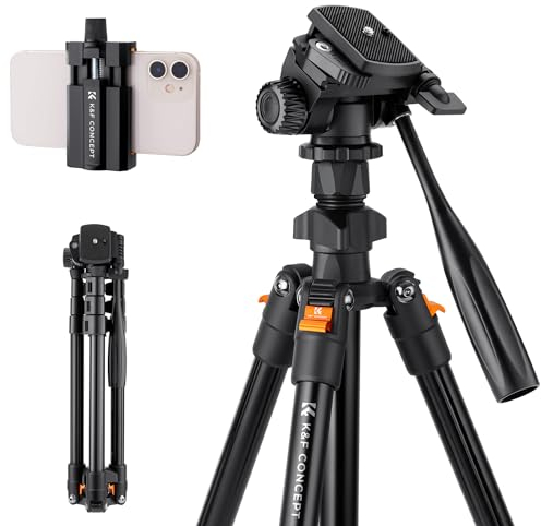 K&F CONCEPT 162CM Trípode Cámara Ligero con Cabezal Giratorio de 3 Vía Trípode de Viaje con Soprtre de Teléfono para Movil Cámara DSLR,Carga hasta 3KG K234A0