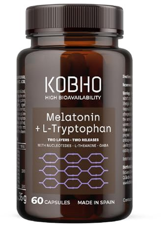 Melatonina con L-Triptófano de Máxima Absorción 60 Comprimidos - Ayuda a Conciliar el Sueño y Dormir - Comprimidos Bicapa - Sabor Neutro y Fácil de Tragar