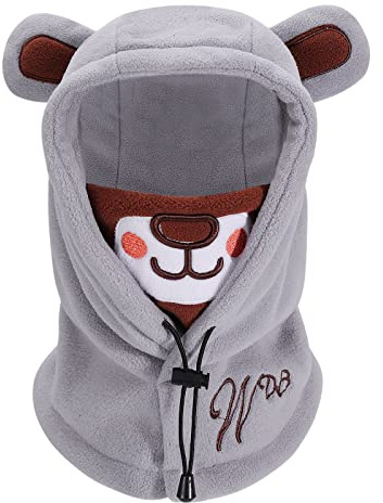PHOGARY Halsduksmössa för barn, polarfleece vintermössa pojkar söt björndesign, balaclava ansiktsmask, balaclava barnhalsduk med huva 47–52 cm justerbar (2–5 år), svart, M-L