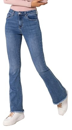 Nina Carter Vaqueros bootcut para mujer estilo retro cintura media vaqueros elásticos pantalones vaqueros aspecto desgastado acampanados, L delgado