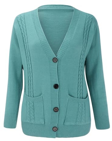 IQYU Cárdigan de punto de lana para mujer, cárdigan con bolsillos, chaqueta de verano elegante, chaqueta de punto negro larga, chaqueta de primavera ligera, chaqueta de verano