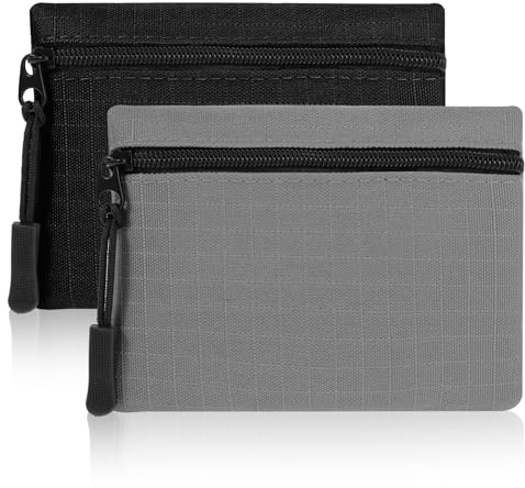 GEEHUA Lot de 2 pochette para monedas, mini monedero, pequeños tarjetero para tarjetas de crédito, tarjetero con cierre de cremallera, pochette delgada para tarjetas de presentación, negro / gris