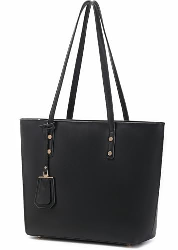 MORGLOVE Damen Handtaschen Weiches Leder Große Tote Taschen Große Kapazität Damen Schule Arbeit Taschen mit Reißverschluss, Schwarz , Minimal