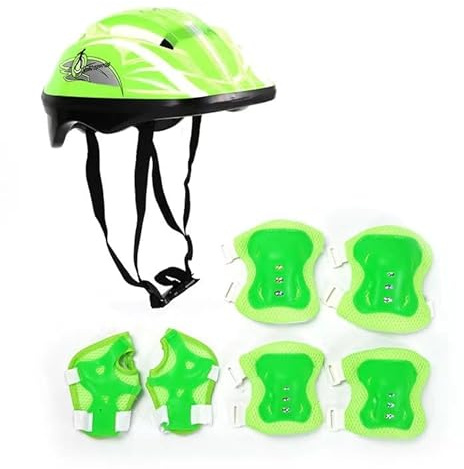 GutView Casco infantil 7 en 1 con equipo deportivo, rodilleras, coderas, muñequeras, casco de bicicleta para niños de 3 a 8 años, niños, niñas, ciclismo, monopatín, patinaje sobre ruedas (verde)