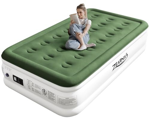 Zearna 190x100x40cm Single Inflatable bed, Air Mattress with Built-in Electric Pump, Blow Up Mattress in 3 Mins Self-Inflation/Deflation,Flocked Surface Guest Airbed for Home Portable Camping