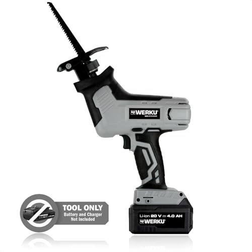 Werku WK403460, Sierra Sable Inalámbrica, Calidad Profesional, Potencia 20 V y 4 Ah, Batería Li-Ion, Motor Brushless, Capacidad de Corte 60 mm, No Incluye Batería y Cargador