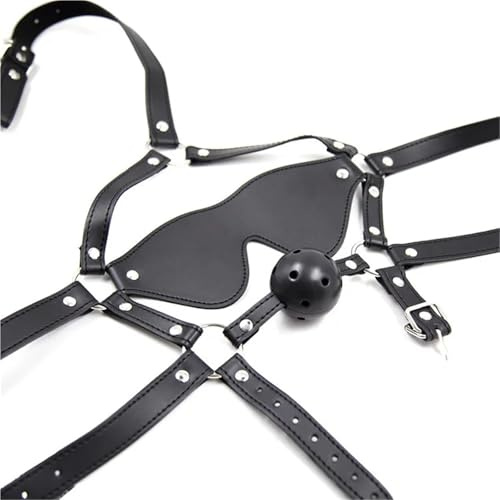 Mordaza bucal,bondage sexual,antifaz para los ojos,BDSM,juguetes sexuales para adultos,arnés de cuero,correa de sujeción,boca abierta,bola de silicona para parejas,color negro,talla únic