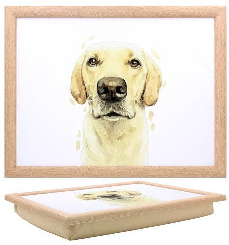 Lesser & Pavey Golden Labrador Bandeja de Regazo Robert James Hull para Servir Alimentos y desayunar | Cómodas bandejas de Regazo con cojín de puf | Bandeja Duradera para Comer en el Regazo | Bandeja