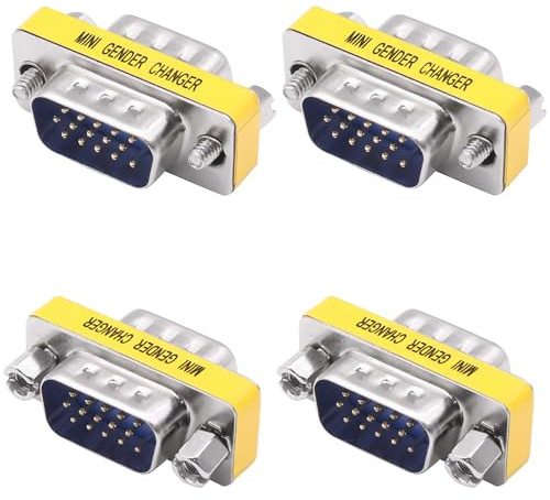 YARCHONN DB15 VGA Gender Changer Solderless Connector Male to Male Adapter D-SUB HD 15 Pin Serial Cable Coupler for PC Monitors Projectors-4pcs