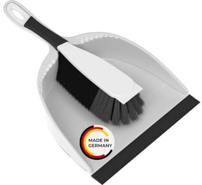 Rival Kehrgarnitur mit Lippe & gummiertem Griff stahlgrau – Handfeger & Schaufel mit Rosshaarmischung – ergonomisch geformtes Besen & Kehrschaufel Set – Kehrschaufel & Handfeger für Drinnen & Draußen