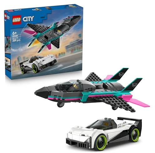 LEGO City Jet vs. Car Toy - Building Kit w/Plane, Supercar Plus Pilot & Driver Minifigures - Creative Birthday Gift Idea for 6+ Year Old Boys - 60489