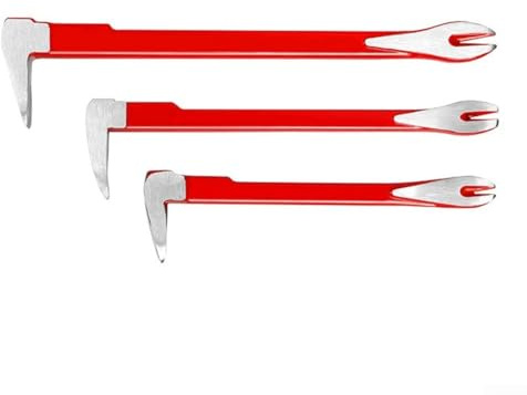 Juego de 3 barras de palanca resistentes para quitar clavos con diseño de doble garra, construcción de aleación de acero y acabado rojo resistente para