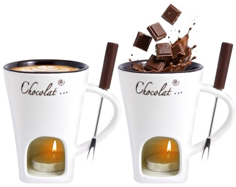 2 Pcs Chocolate Fondue Mug with Forks Chocolate Melting Cup Ceramic Butter Warmers Pot Set