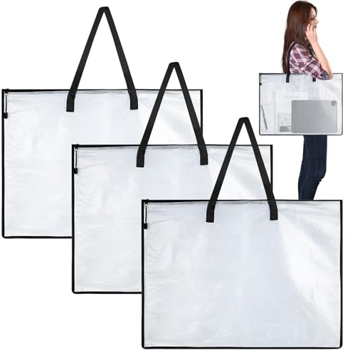 Trendecor 3 carpetas de dibujo A2 con asa y cremallera, 25 x 19 pulgadas, carpeta coleccionable A2, gran capacidad, bolsa de almacenamiento impermeable para viajes, camping, fotos, álbum de recortes