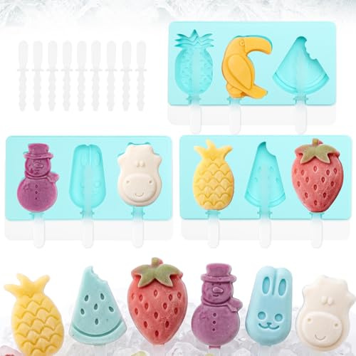 Stampi per Ghiaccioli, Stampi per Gelati in Silicone, 3 Pezzi 9 Cavità Stampini per Gelato, Formine per Ghiaccioli