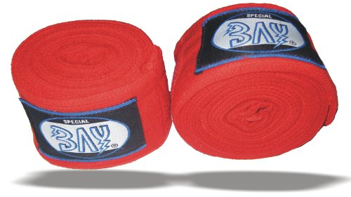 BAY® Monster 5 m ROT Boxbandagen + WICKELANLEITUNG, elastisch, fünf Meter x 5 cm, Box-Bandagen, Handbandagen, Faustbandagen, Paar, 2 Stück Wraps Wrap Binden Boxen Boxer Handwraps