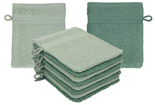 Betz 10 Stück Waschhandschuhe Premium 100% Baumwolle Waschlappen Set 16x21 cm Farbe heugrün - tannengrün