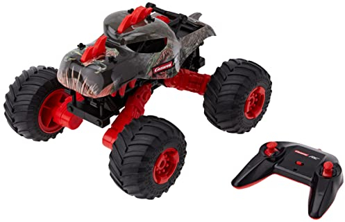 Carrera RC 370160136 2,4GHz Dino Car, roter Off-Road Racer I Ferngesteuertes Auto für drinnen & draußen I Elektro-Mini-Car zum Mitnehmen inkl. Fernbedienung I Spielzeug für Kinder ab 6 Jahren & Erwachsene