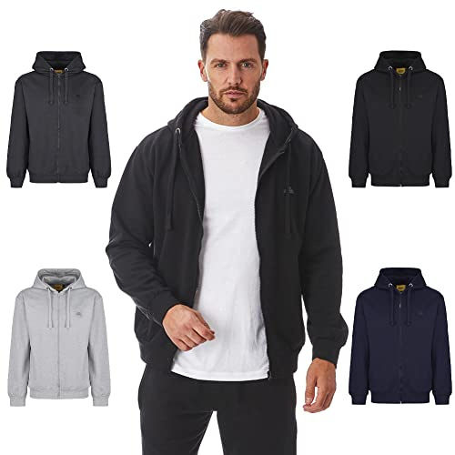 Iron Mountain Men’s Full Zip Hoodie with Fleece Lining Cotton Blend Zip Up Hooded Sweatshirt with Kangaroo Pocket Workwear Hoodie (Black, XL)