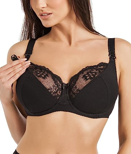 Teyli Soutien-Gorge d'allaitement Femme Soutien-Gorge d'allaitement Femme Grandes Tailles 100% Coton - Relève et Arrondit Les Seins Noir 100K