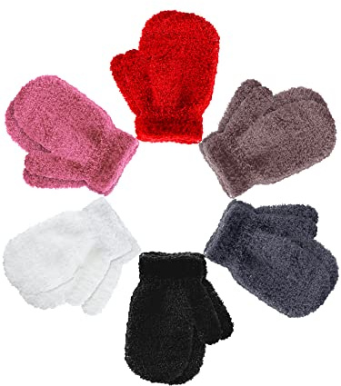 Geyoga 6 Pairs Toddler Mittens Warm Fleece Kids Mittens Winter Stretch Knit Gloves for Baby Boys Girls(Mixed Color, 5-10 Years)
