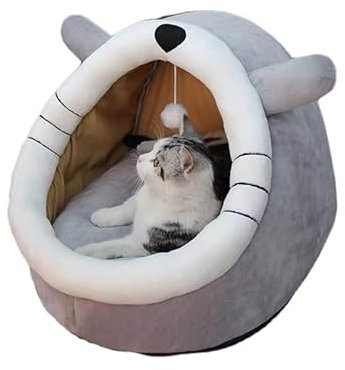 disdain Cat Beds for Indoor Cats, Cat House with Hanging teaser toy, 2 in 1 Cat cave for playing and sleeping, Pet Bed suitable for Cats and Small Dogs, grey