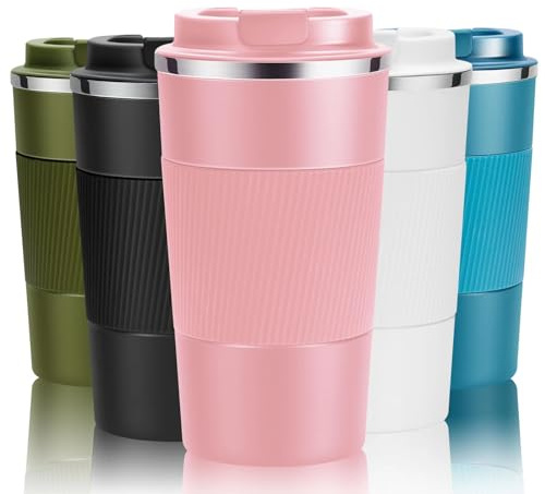 YINJOYI Travel Mug Reusable Coffee Cups Thermal Insulated Vacuum Stainless Steel Tumbler for Hot Cold Drinks (Pink, 380ml)