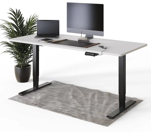 DESKSPACE PRO Plus Elektrisch höhenverstellbarer Schreibtisch - +180x80 cm Weiß Tischplatte, Ergonomischer Stehpult mit Memoryfunktion, & Kollisionschutz, Schwarzes elektrisches Gestell