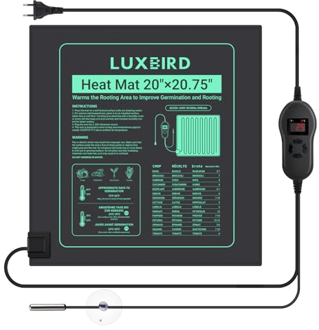 Luxbird Heizmatte mit Thermostat, Zimmergewächshaus Wärmematte für Sämling Germination Gewächshaus, 60 Watt, IP67 Wasserdicht,50 x 52 cm
