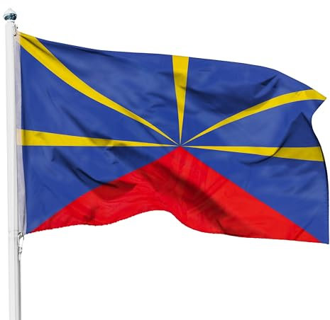 PHENO FLAGS Drapeau La Réunion 90x150cm – réunionnais - résistant aux intempéries, avec œillets en laiton, 100% polyester, coutures doubles robustes et couleurs éclatantes