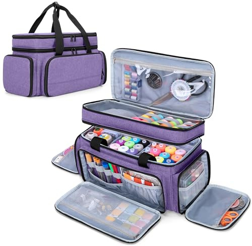 Luxja Grande Borsa da Cucito a 2 Strati con 5 Divisori Staccabili, Borsa Organizer per Cucito per Accessori da Cucito (Solo Borsa), Viola