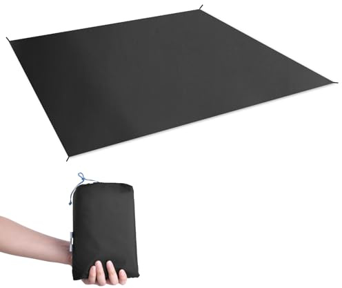 TRIWONDER Tapis de Sol Camping Tarp Ultra Léger pour Camping Randonnée Pique-Nique Plage Voyage (Noir, L - 240 x 220 cm)