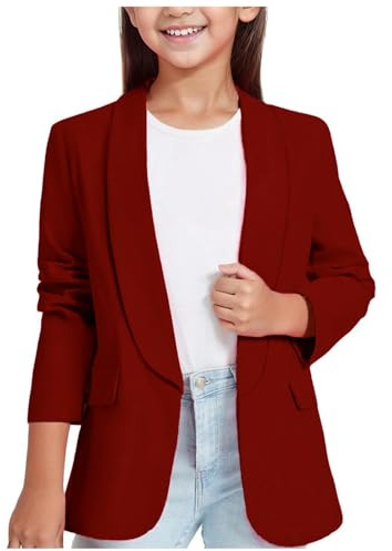 Chaqueta Formal para Niñas Casual para Niñas Manga Larga Chaqueta con Apertura Frontal y Bolsillos Interiores Abierto para Abrigo Formal como Presentaciones Escolares (02-Wine, 11-12 Years)