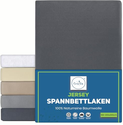 Cozita Basics Spannbettlaken 180x200cm - 100% Baumwoll Jersey Bettlaken, Öko-Tex Zertifiziert, bis 25 cm Matratzenhöhe – Anthrazit