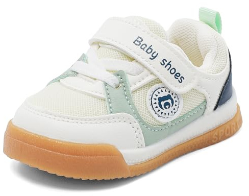 MASOCIO Zapatos Bebe Niño Niña Primeros Pasos Zapatillas Respetuoso Deportivas Calzado Respetuosas Bebé 12-18 Meses Antideslizante Talla 19 Blanco Verde