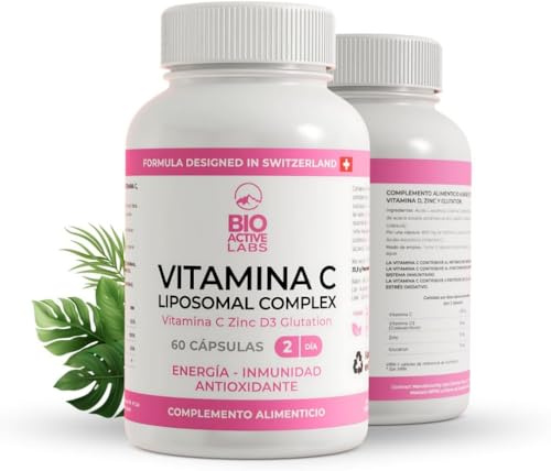 Vitamina C Liposomal con Zinc, Vitamina D3 y Glutatión – 60 Cápsulas Veganas – Alta Absorción – Apoyo Sistema Inmunológico, Energía y Antioxidante Celular – BioActiveLabs