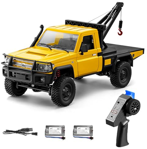 Hylukon Remote Control Truck Crane, 1:12 Scale 4WD Remote Control Crawler, 2.4Ghz Off-Road Toy Pickup Truck with Lights, All Terrain Wrecker Vehicle for Teens Adults (Yellow)