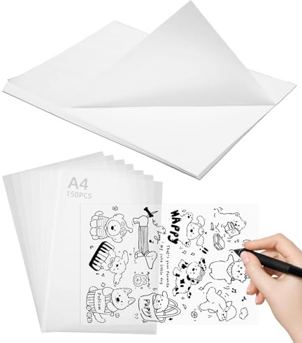 150 Hojas Papel Vegetal A4, 55g/m² Papel De Calco, 21×29,7cm Papel Calco, Vegetal A4 Para Copiar, Creación Albumes Recortes,Dibujos
