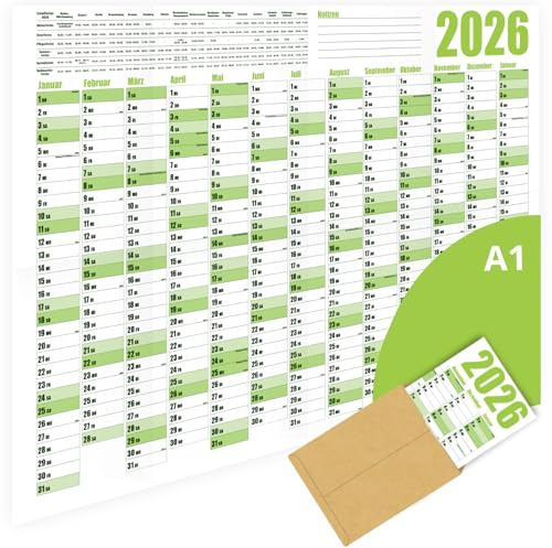 Calendario annuale da parete 2026, formato DIN A1, grande calendario annuale XXL, piegato, con festività e panoramica delle vacanze scolastiche, pianificazione annuale ottimale e pianificazione delle