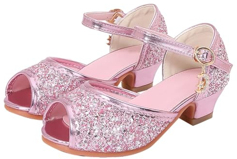 Generisch Scarpe con tacco a spillo per bambini da principessa scarpe da ragazza con tacco a spillo con paillettes ballerine da principessa costume festivo per ragazze scarpe da ragazza, Colore: rosa
