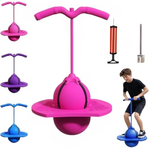Balón de Salto Equilibrado para Niños, Pelota Pogo con Mango, Antideslizante, Juguete Deportivo para Casa, Jardín, Juego y Ejercicio Físico (Rosa)