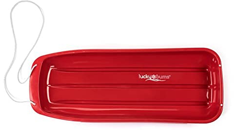 Lucky Bums Kids 48 Inch Single Person Plastic Snow Toboggan Sled for All Winter Conditions with Pull Rope for Children Ages 8 to 15, Red