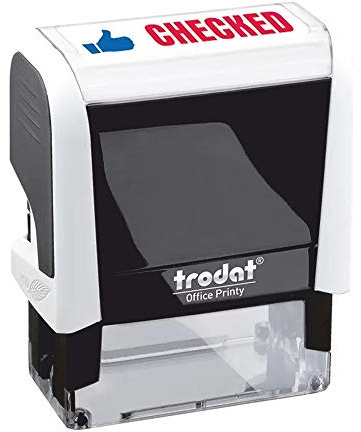 Trodat Office Printy 4912 Self Inking Word Stamp Checked 46X18mm Blue/Red Ink