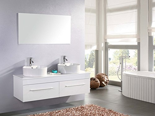 GRAFICA MA.RO S.R.L. MOBILE BAGNO DOPPIO LAVABO ARREDO BAGNO COMPLETO 150 cm RUBINETTI White Cardellino
