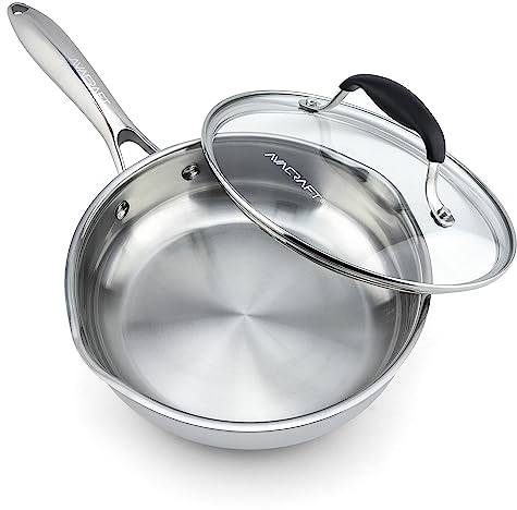 AVACRAFT 8 Inch Tri-Ply 18/10 Stainless Steel Frying Pan with Lid
