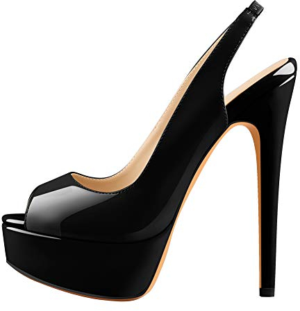 Only maker Damen Plateau Sandaletten Slingback High Heels Lack Sandalen mit Stiletto Absatz Schwarz 46 EU