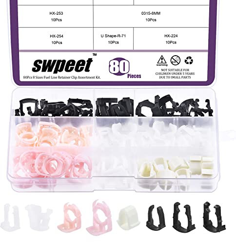 Swpeet Kit di 80 clip di fissaggio per tubo del carburante, 8 stili, kit assortito, ricambio perfetto compatibile con parti originali Ford da 3/8 5/16 mancanti o guasti